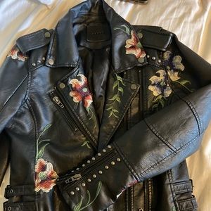 Blank NYC Faux Leather Floral Embroidered Jacket